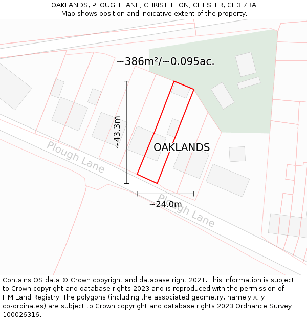 OAKLANDS, PLOUGH LANE, CHRISTLETON, CHESTER, CH3 7BA: Plot and title map