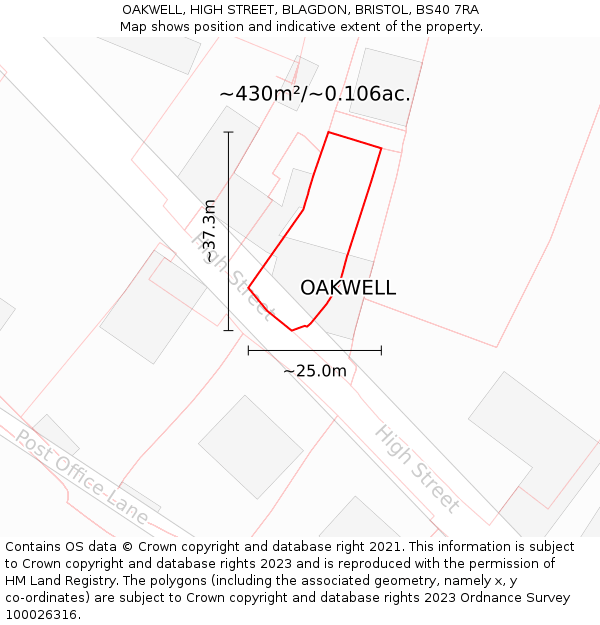 OAKWELL, HIGH STREET, BLAGDON, BRISTOL, BS40 7RA: Plot and title map