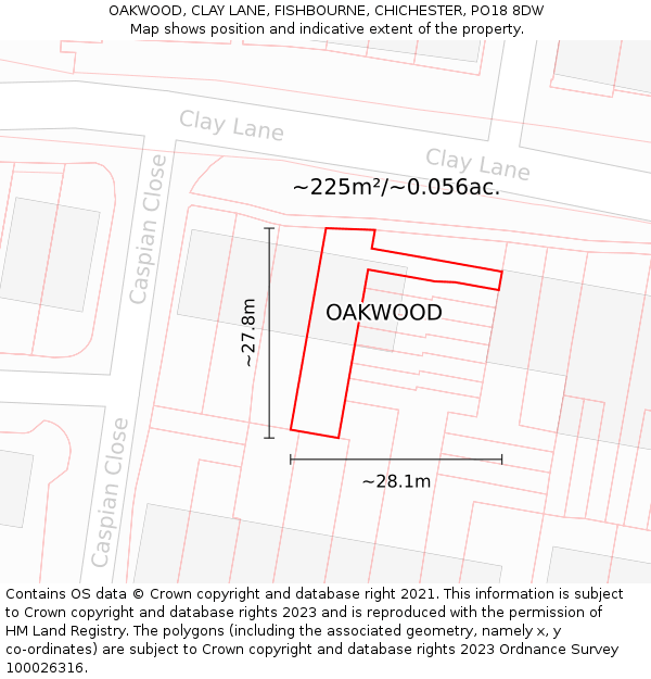 OAKWOOD, CLAY LANE, FISHBOURNE, CHICHESTER, PO18 8DW: Plot and title map