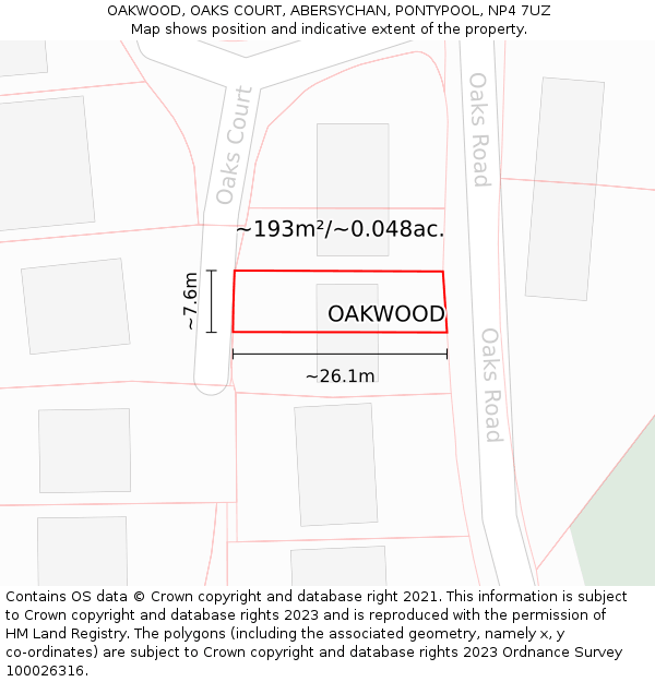 OAKWOOD, OAKS COURT, ABERSYCHAN, PONTYPOOL, NP4 7UZ: Plot and title map