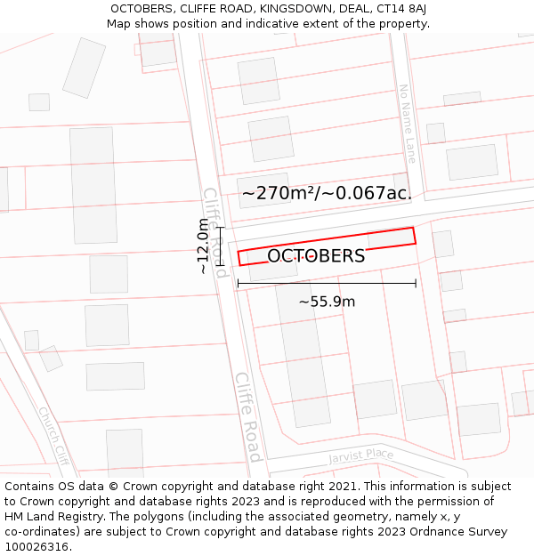 OCTOBERS, CLIFFE ROAD, KINGSDOWN, DEAL, CT14 8AJ: Plot and title map