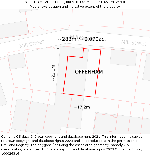 OFFENHAM, MILL STREET, PRESTBURY, CHELTENHAM, GL52 3BE: Plot and title map