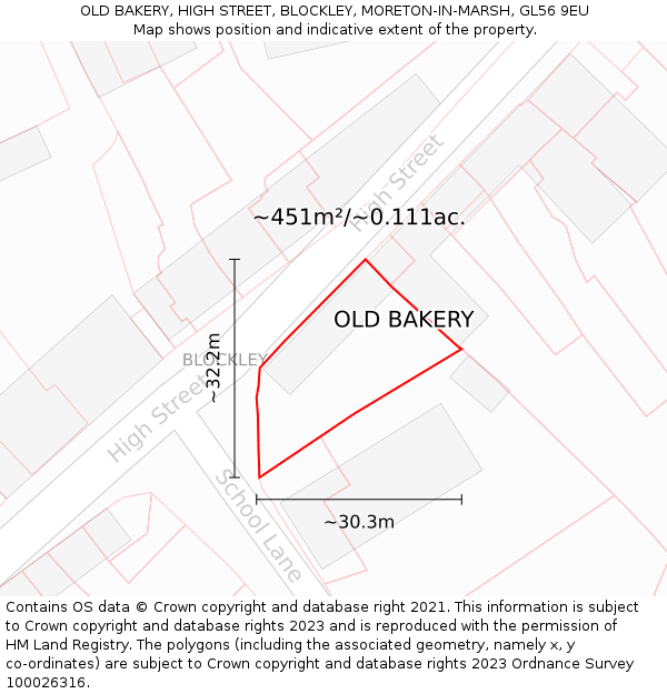 OLD BAKERY, HIGH STREET, BLOCKLEY, MORETON-IN-MARSH, GL56 9EU: Plot and title map