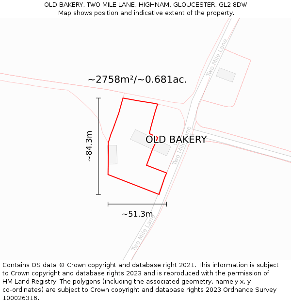 OLD BAKERY, TWO MILE LANE, HIGHNAM, GLOUCESTER, GL2 8DW: Plot and title map