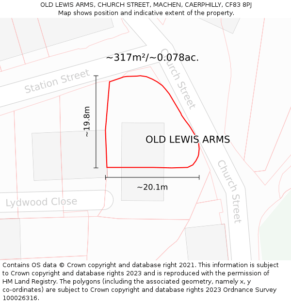 OLD LEWIS ARMS, CHURCH STREET, MACHEN, CAERPHILLY, CF83 8PJ: Plot and title map