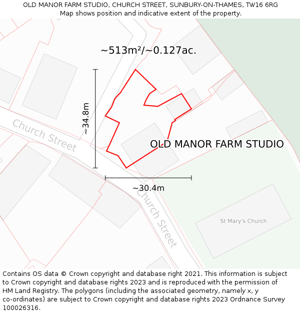OLD MANOR FARM STUDIO, CHURCH STREET, SUNBURY-ON-THAMES, TW16 6RG: Plot and title map