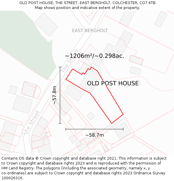 OLD POST HOUSE, THE STREET, EAST BERGHOLT, COLCHESTER, CO7 6TB: Plot and title map