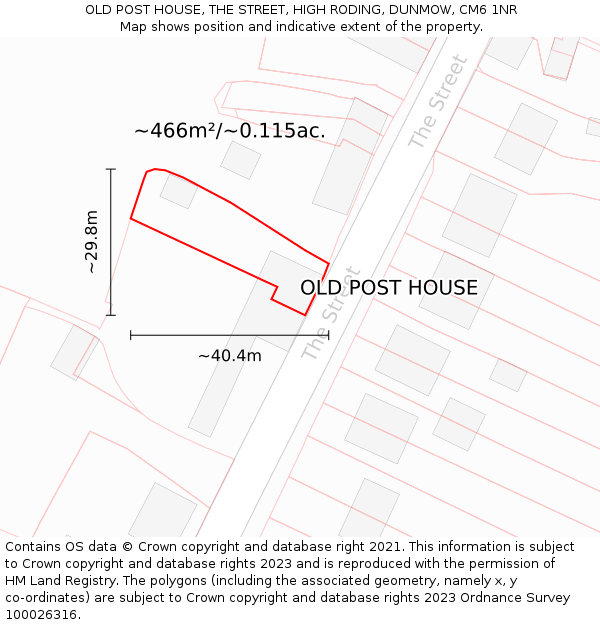 OLD POST HOUSE, THE STREET, HIGH RODING, DUNMOW, CM6 1NR: Plot and title map