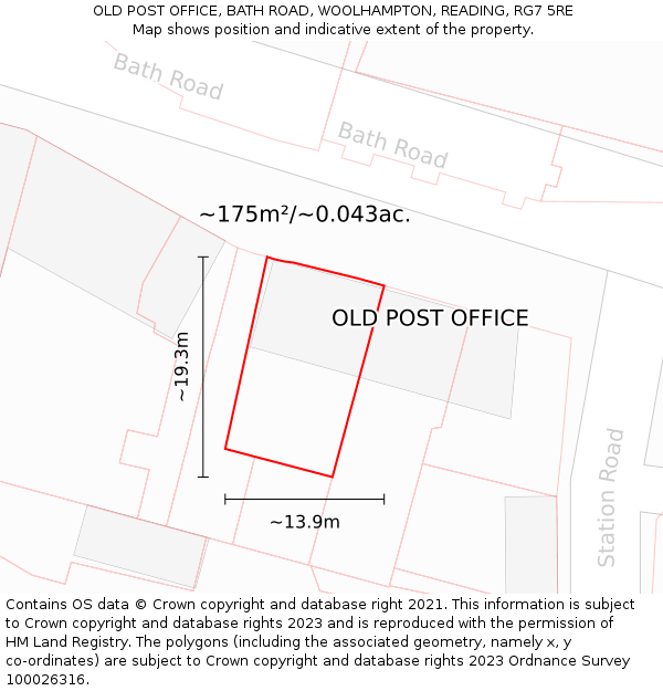 OLD POST OFFICE, BATH ROAD, WOOLHAMPTON, READING, RG7 5RE: Plot and title map