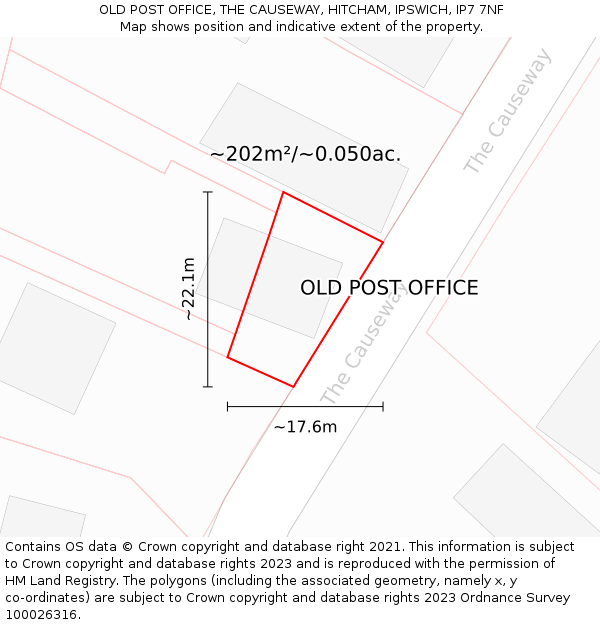 OLD POST OFFICE, THE CAUSEWAY, HITCHAM, IPSWICH, IP7 7NF: Plot and title map