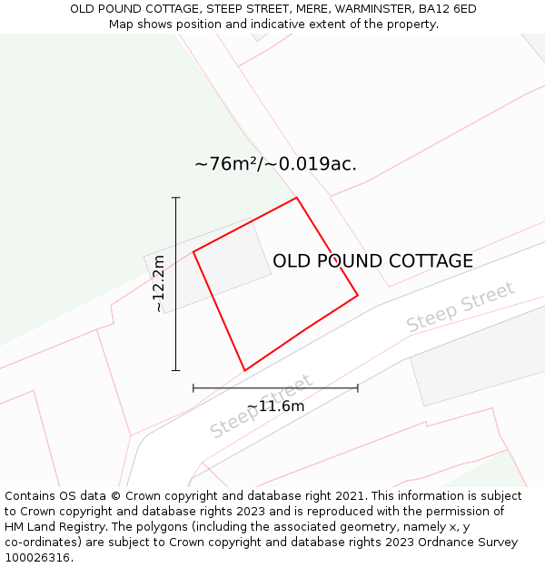 OLD POUND COTTAGE, STEEP STREET, MERE, WARMINSTER, BA12 6ED: Plot and title map