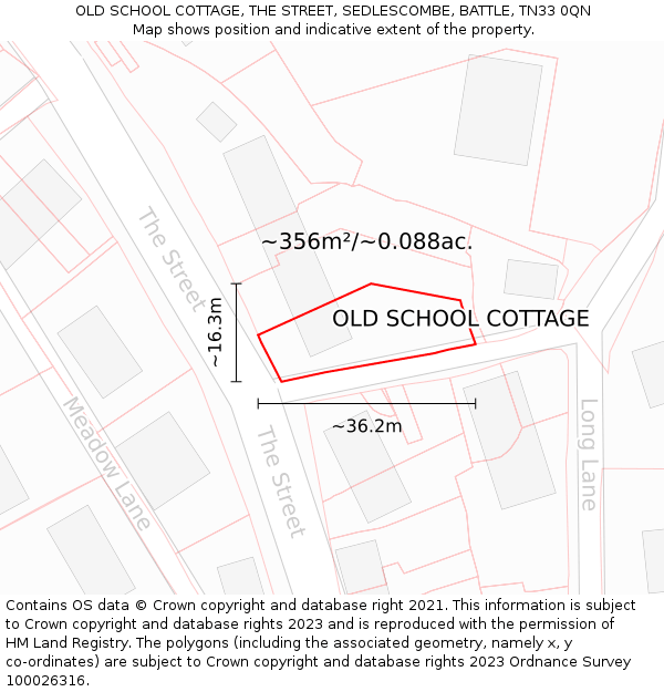 OLD SCHOOL COTTAGE, THE STREET, SEDLESCOMBE, BATTLE, TN33 0QN: Plot and title map