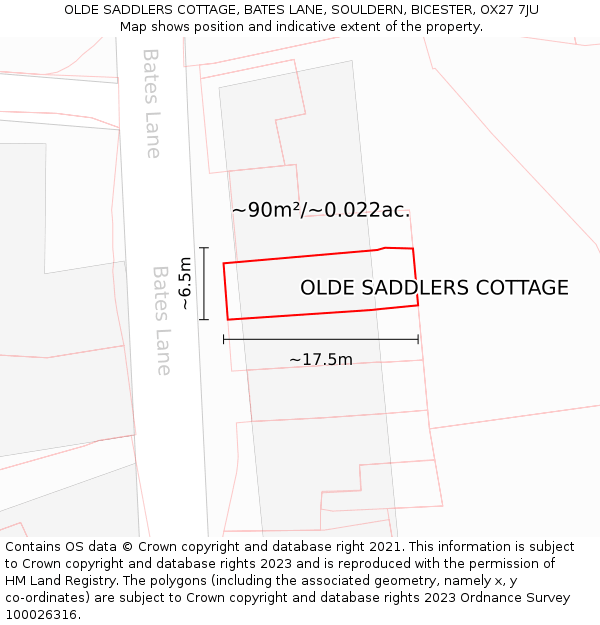 OLDE SADDLERS COTTAGE, BATES LANE, SOULDERN, BICESTER, OX27 7JU: Plot and title map