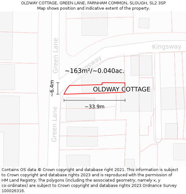 OLDWAY COTTAGE, GREEN LANE, FARNHAM COMMON, SLOUGH, SL2 3SP: Plot and title map