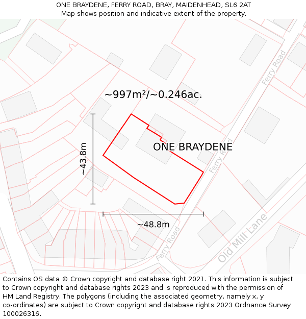 ONE BRAYDENE, FERRY ROAD, BRAY, MAIDENHEAD, SL6 2AT: Plot and title map