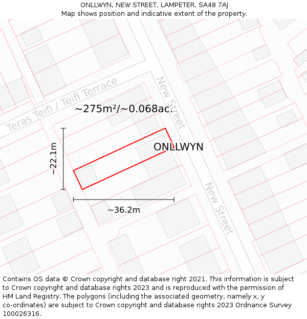 ONLLWYN, NEW STREET, LAMPETER, SA48 7AJ: Plot and title map