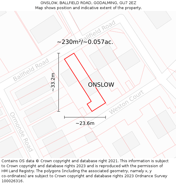 ONSLOW, BALLFIELD ROAD, GODALMING, GU7 2EZ: Plot and title map