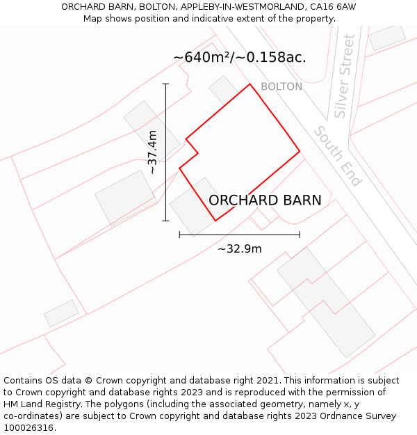 ORCHARD BARN, BOLTON, APPLEBY-IN-WESTMORLAND, CA16 6AW: Plot and title map