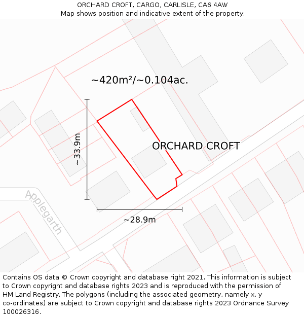 ORCHARD CROFT, CARGO, CARLISLE, CA6 4AW: Plot and title map