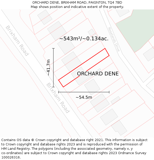 ORCHARD DENE, BRIXHAM ROAD, PAIGNTON, TQ4 7BD: Plot and title map