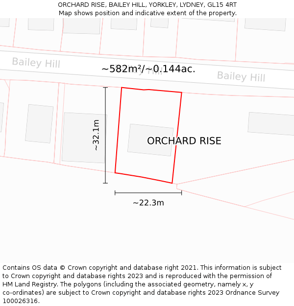 ORCHARD RISE, BAILEY HILL, YORKLEY, LYDNEY, GL15 4RT: Plot and title map