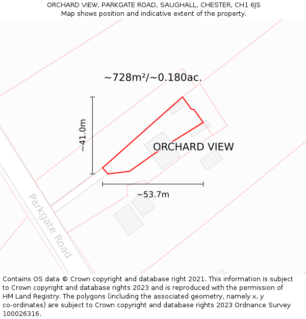 ORCHARD VIEW, PARKGATE ROAD, SAUGHALL, CHESTER, CH1 6JS: Plot and title map