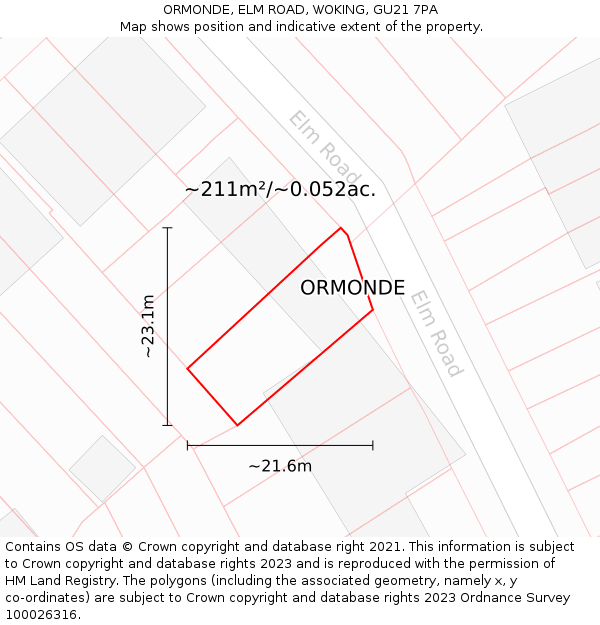 ORMONDE, ELM ROAD, WOKING, GU21 7PA: Plot and title map