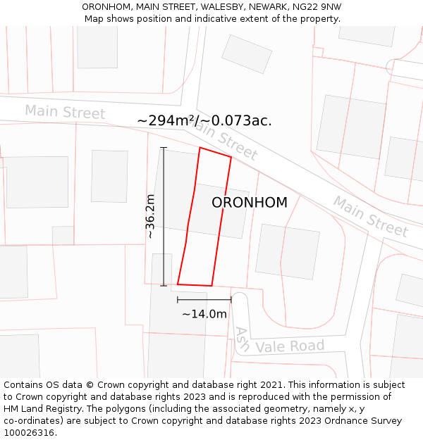 ORONHOM, MAIN STREET, WALESBY, NEWARK, NG22 9NW: Plot and title map