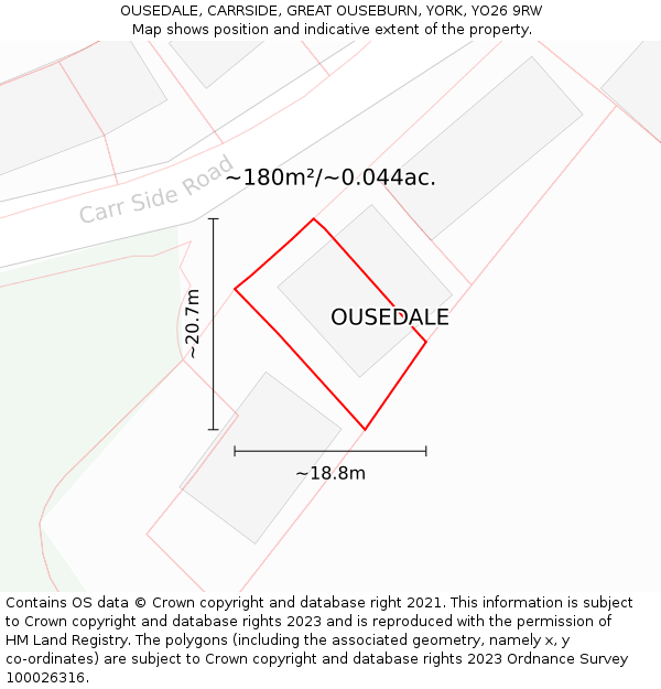 OUSEDALE, CARRSIDE, GREAT OUSEBURN, YORK, YO26 9RW: Plot and title map