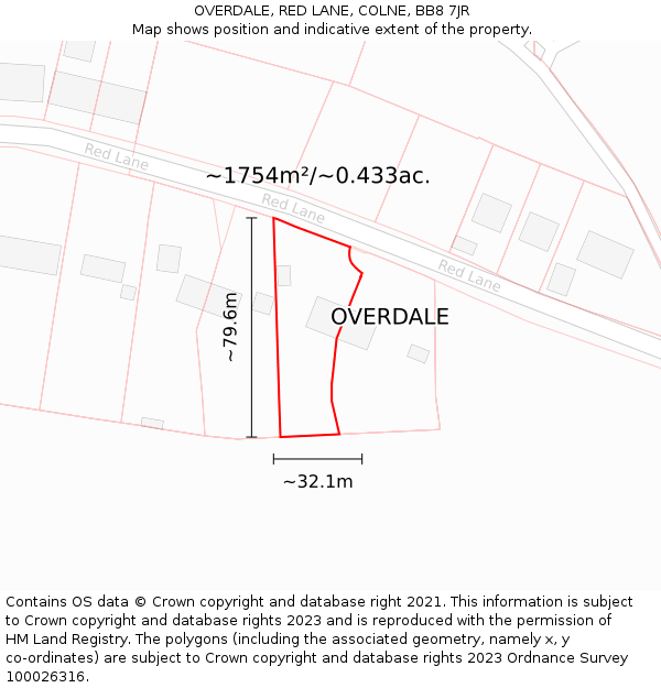 OVERDALE, RED LANE, COLNE, BB8 7JR: Plot and title map