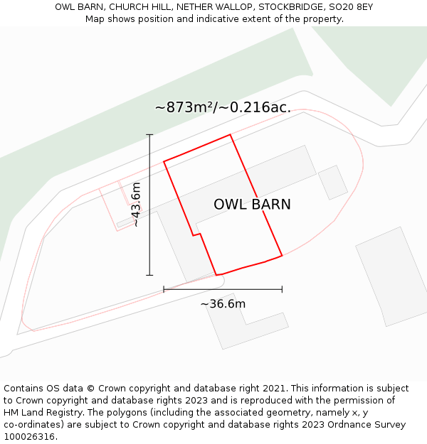 OWL BARN, CHURCH HILL, NETHER WALLOP, STOCKBRIDGE, SO20 8EY: Plot and title map