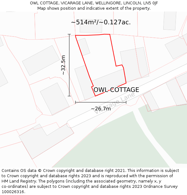 OWL COTTAGE, VICARAGE LANE, WELLINGORE, LINCOLN, LN5 0JF: Plot and title map