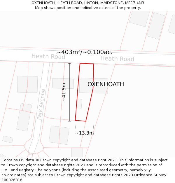 OXENHOATH, HEATH ROAD, LINTON, MAIDSTONE, ME17 4NR: Plot and title map