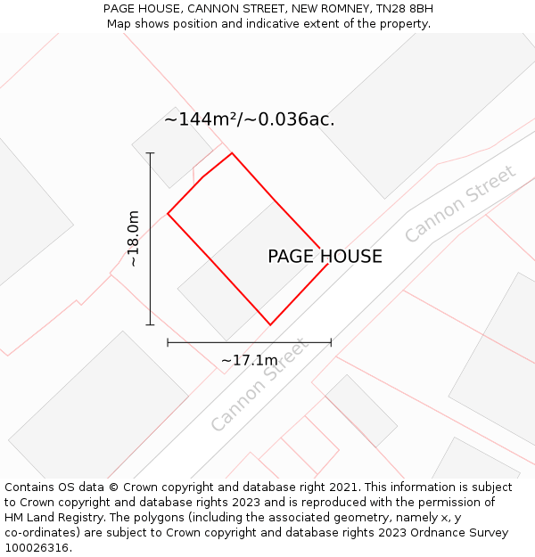 PAGE HOUSE, CANNON STREET, NEW ROMNEY, TN28 8BH: Plot and title map