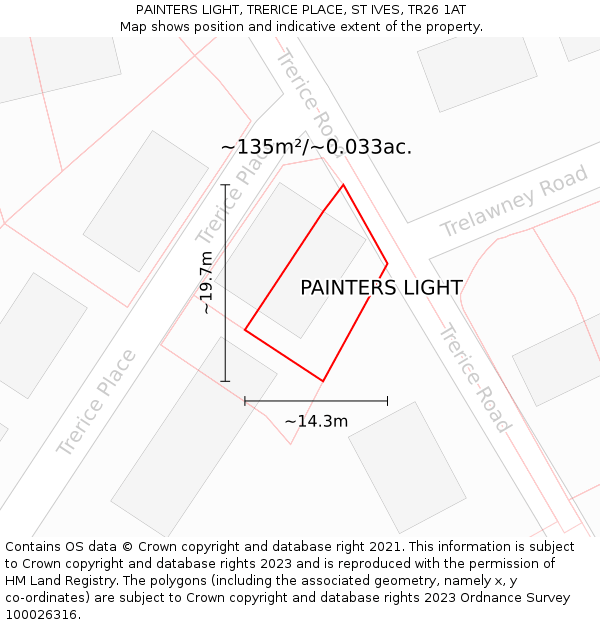 PAINTERS LIGHT, TRERICE PLACE, ST IVES, TR26 1AT: Plot and title map