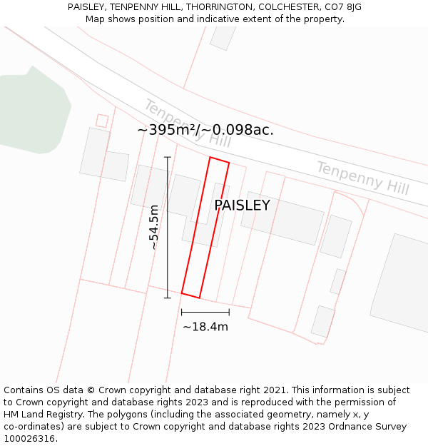 PAISLEY, TENPENNY HILL, THORRINGTON, COLCHESTER, CO7 8JG: Plot and title map