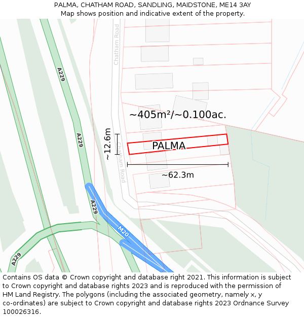 PALMA, CHATHAM ROAD, SANDLING, MAIDSTONE, ME14 3AY: Plot and title map