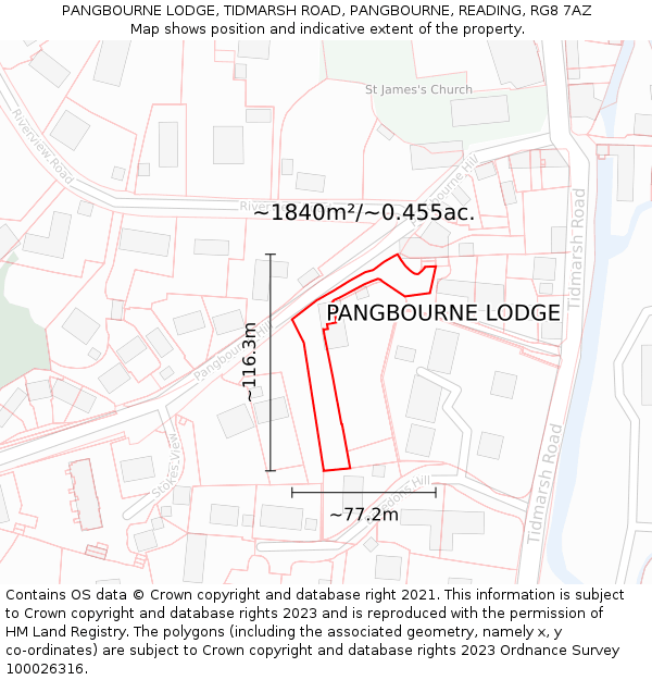 PANGBOURNE LODGE, TIDMARSH ROAD, PANGBOURNE, READING, RG8 7AZ: Plot and title map