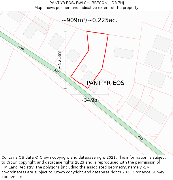 PANT YR EOS, BWLCH, BRECON, LD3 7HJ: Plot and title map