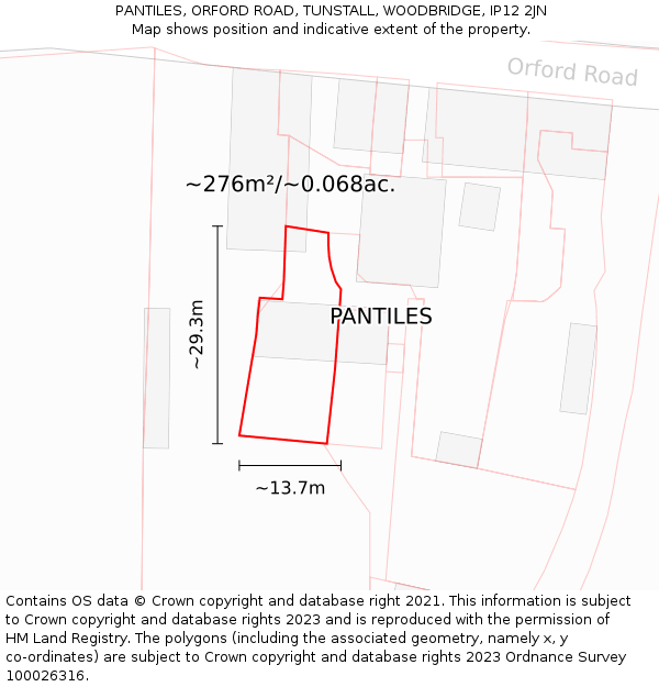 PANTILES, ORFORD ROAD, TUNSTALL, WOODBRIDGE, IP12 2JN: Plot and title map