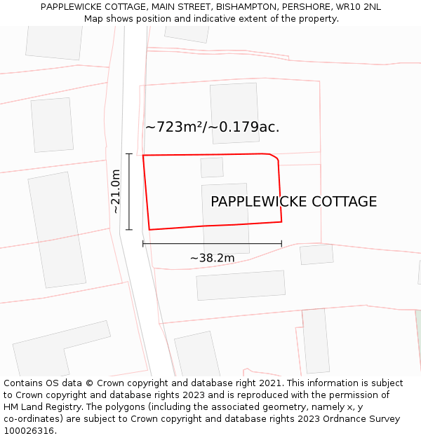 PAPPLEWICKE COTTAGE, MAIN STREET, BISHAMPTON, PERSHORE, WR10 2NL: Plot and title map