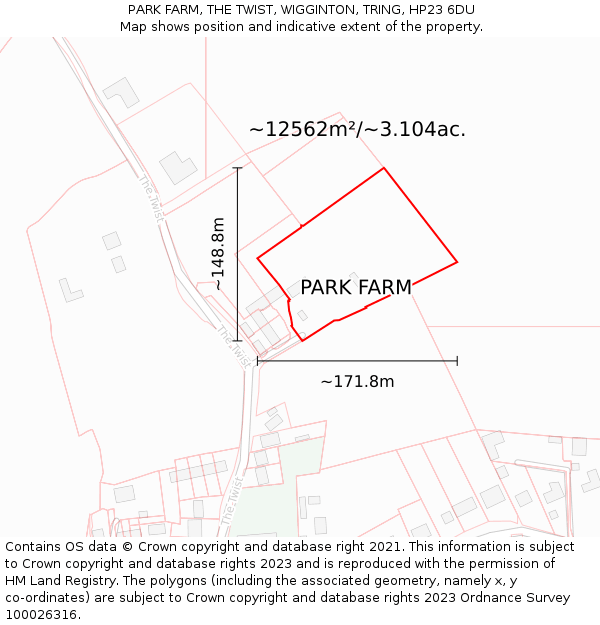 PARK FARM, THE TWIST, WIGGINTON, TRING, HP23 6DU: Plot and title map