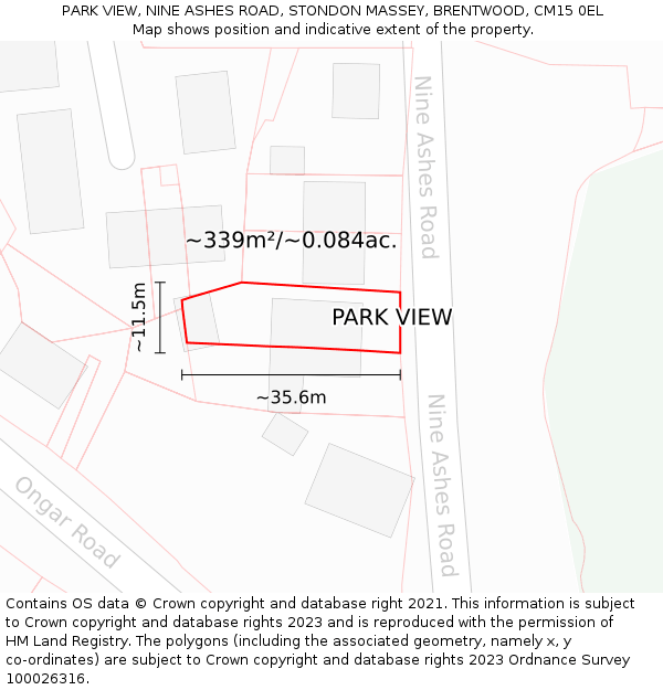 PARK VIEW, NINE ASHES ROAD, STONDON MASSEY, BRENTWOOD, CM15 0EL: Plot and title map