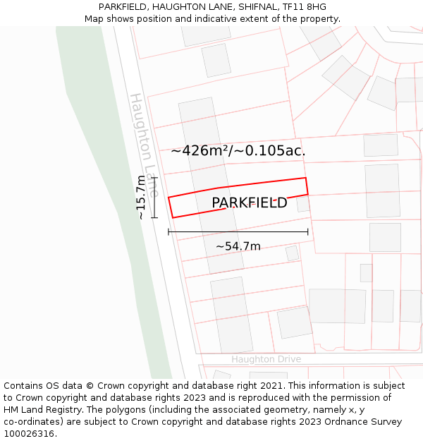 PARKFIELD, HAUGHTON LANE, SHIFNAL, TF11 8HG: Plot and title map