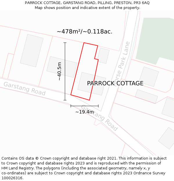 PARROCK COTTAGE, GARSTANG ROAD, PILLING, PRESTON, PR3 6AQ: Plot and title map