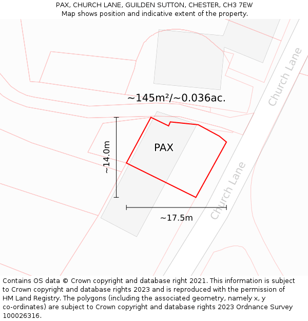 PAX, CHURCH LANE, GUILDEN SUTTON, CHESTER, CH3 7EW: Plot and title map