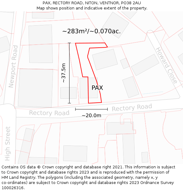 PAX, RECTORY ROAD, NITON, VENTNOR, PO38 2AU: Plot and title map