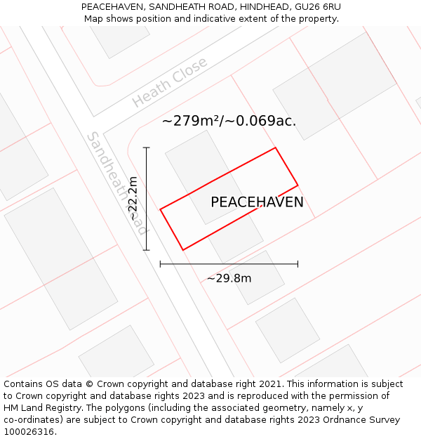 PEACEHAVEN, SANDHEATH ROAD, HINDHEAD, GU26 6RU: Plot and title map