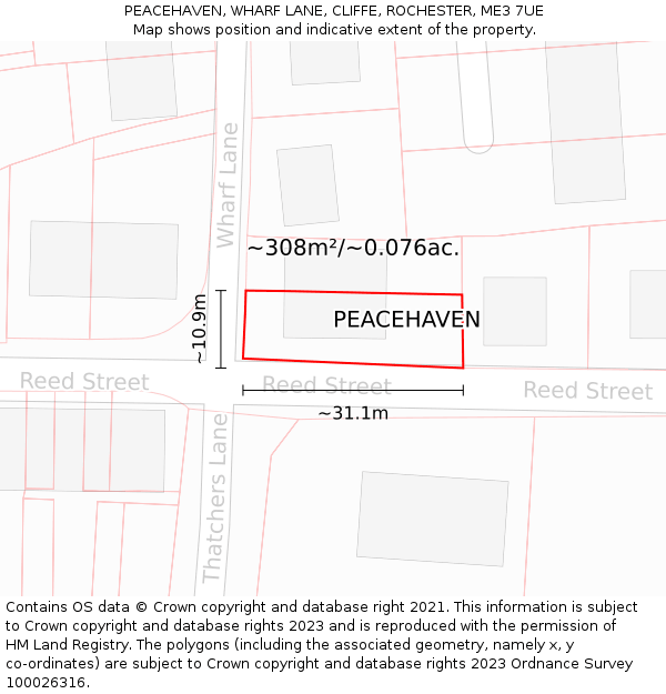 PEACEHAVEN, WHARF LANE, CLIFFE, ROCHESTER, ME3 7UE: Plot and title map