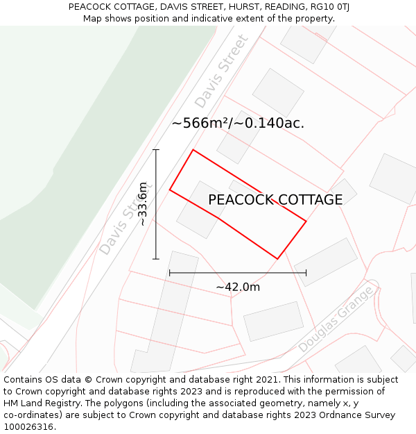 PEACOCK COTTAGE, DAVIS STREET, HURST, READING, RG10 0TJ: Plot and title map